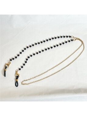 Eyeglass Holder Chain Black Beaded & Gold